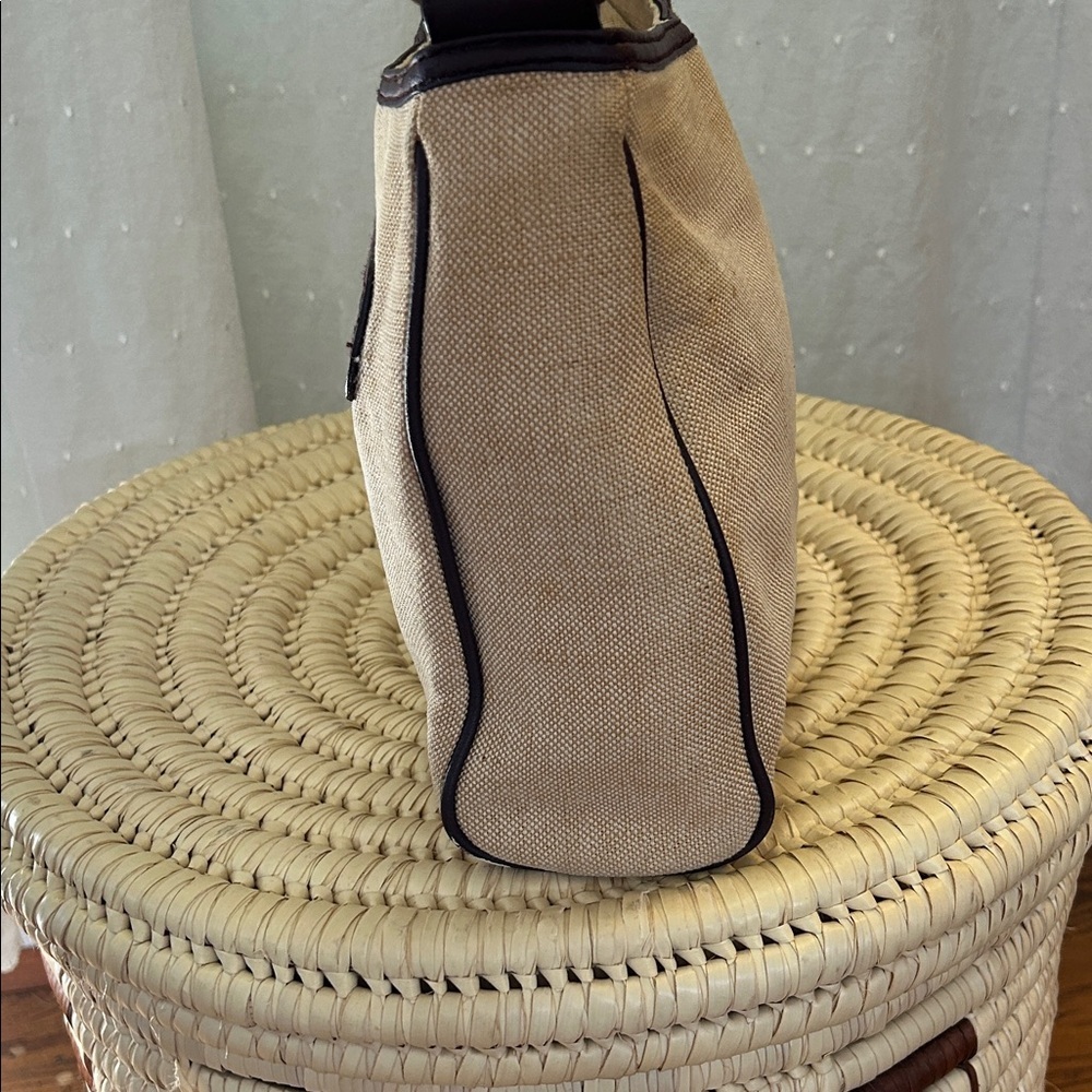 Heritage Etienne Aigner Bag Tan Canvas with Burgundy Leather Trim - Picture 12 of 14